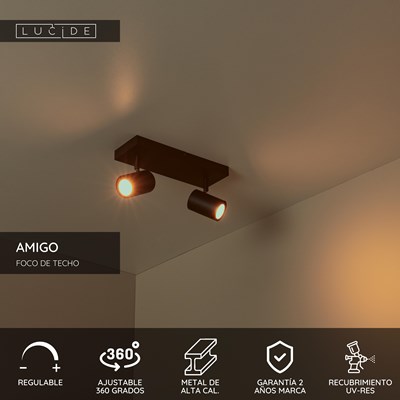 Lucide AMIGO - Foco de techo - 2xGU10 - Negro